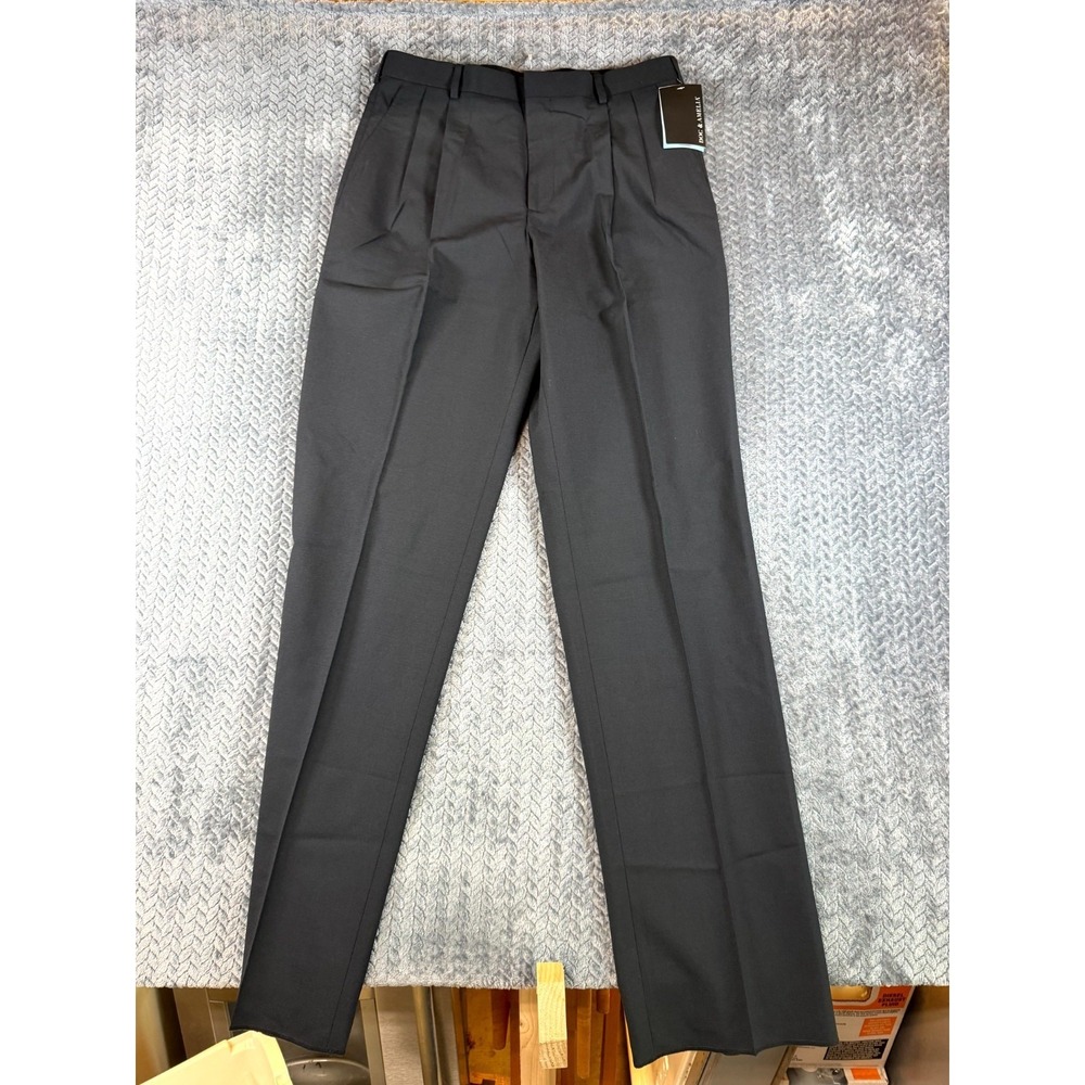 Doc & Amelia Premier Dress Pants Mens 32 Black Pleated Straight Business Formal